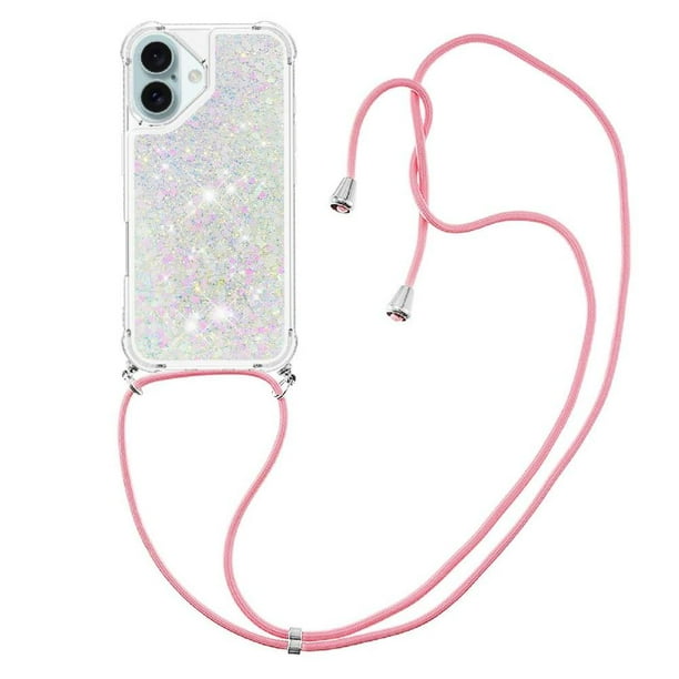 Funda FOXDOCK para iPhone 16 Plus con Cuerda Ajustable, Brillo Líquido, Protección Antigolpes y Lente – Ideal para Regalo