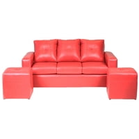 Muebles Altiro - Living Emanuel 3 Cuerpos Y 2 Poufs - Cuero Sintético Pu Rojo