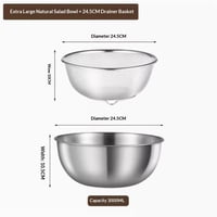 Xusx111 - Colander Microwell De Acero Inoxidable, Colador De Comida De Cocina De Gran Capacidad + Tazón De Mezcla) 24,5 Cm