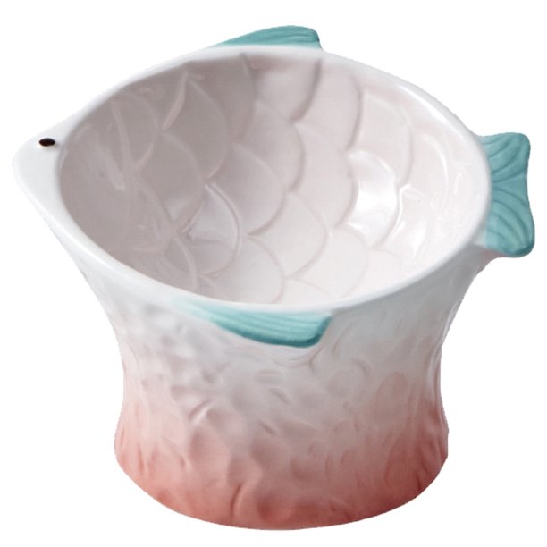 Cuenco de cerámica para gatos, utensilios para proteger las vértebras cervicales, olla para comer comida para gatos, cuenco para gatos con peces de colores