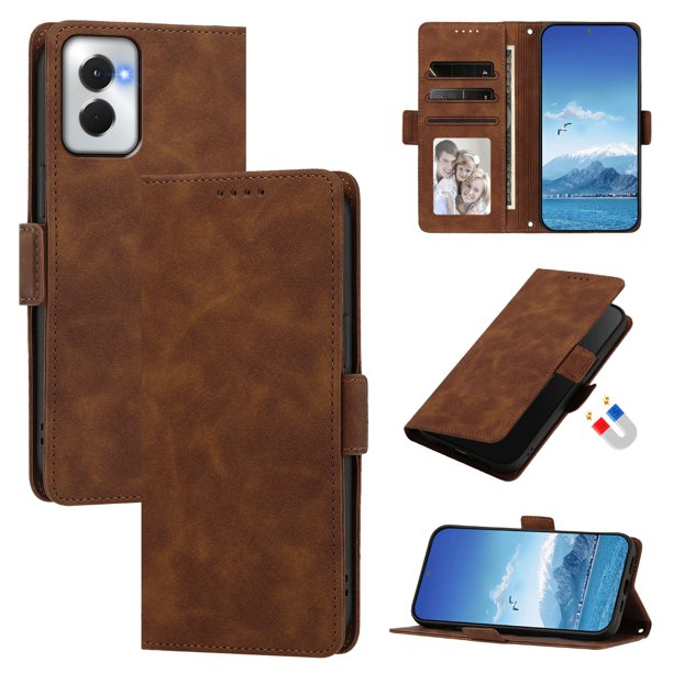 Funda Billetera Delgada para Motorola Moto G Power 5G 2024 con Ranuras y Soporte Marrón