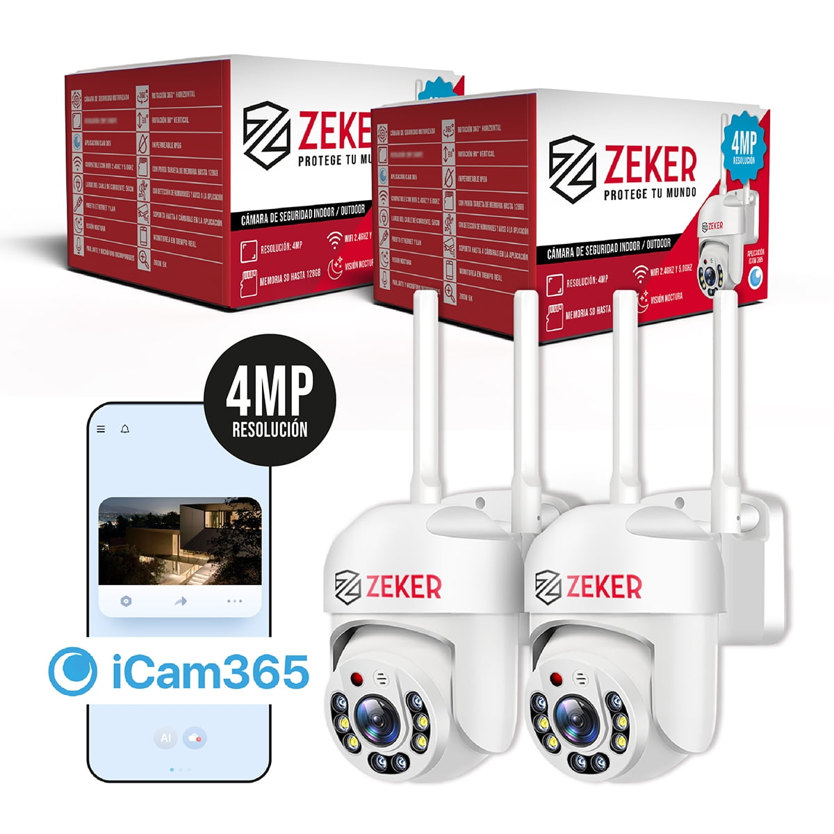 Pack X2 Camara De Seguridad Wifi Impermeable Zeker 4mp 5g