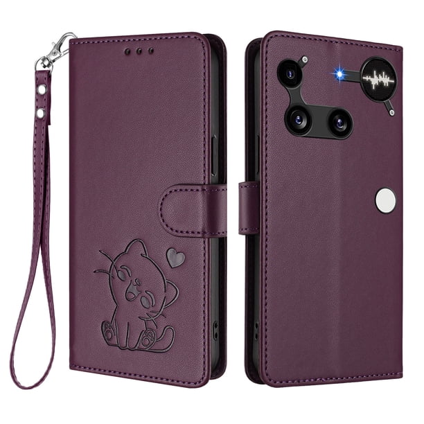 Funda de Gato tipo Libro para Nothing Phone 3, Morado Oscuro