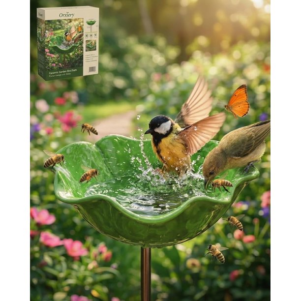 Estaca jardín flor metal hecha mano con baño abejas decoración exterior regalo polinizadores