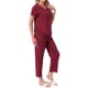thumbnail image 4 of INSPIRE CHIC Conjuntos de Pijama para Mujer Ropa de Dormir de Verano con Sujetador Incorporado Camisetas de Manga Corta y Pantalones Conjunto de Salón con Bolsillos L Rojo, 4 of 6