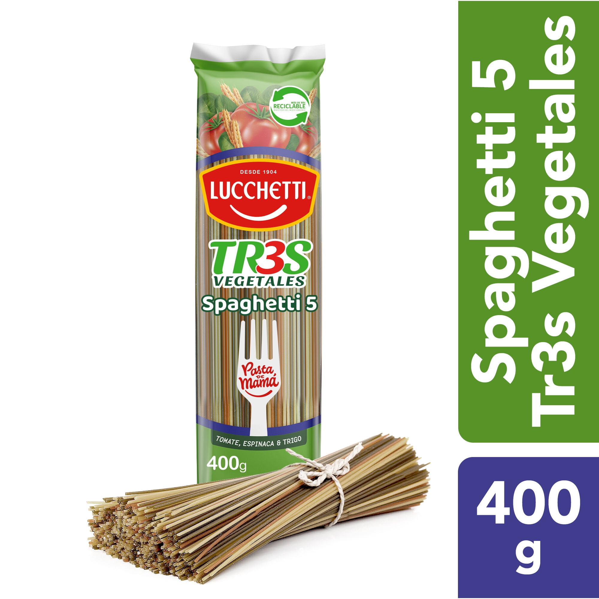 Fideo Pasta Tres Vegetales Spaghetti N°5 Bolsa 400 g Lucchetti