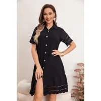 Likeshop - Vestido Corto Primavera Mujer Manga Corta Macramé Casual 0040