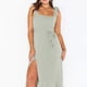 thumbnail image 3 of Vestido de dama de honor elegante de verano para mujer, con escote cuadrado, volantes, sin mangas, informal, largo, con abertura, verde, 3 of 7
