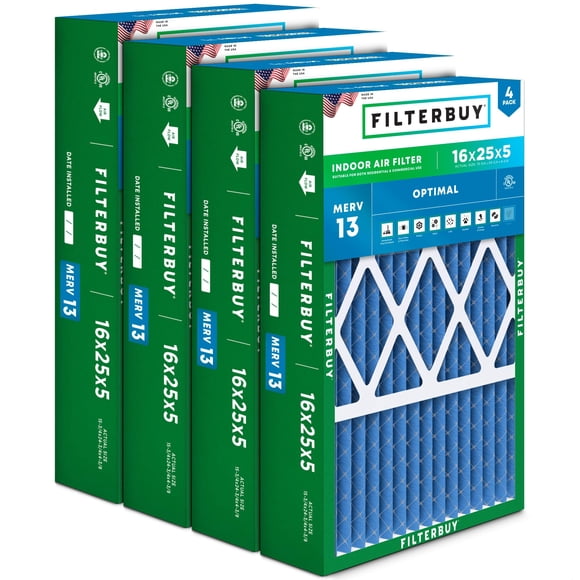 Filtro de aire Filterbuy MERV 13 16 x 25 x 5 (paquete de 4) para Honeywell