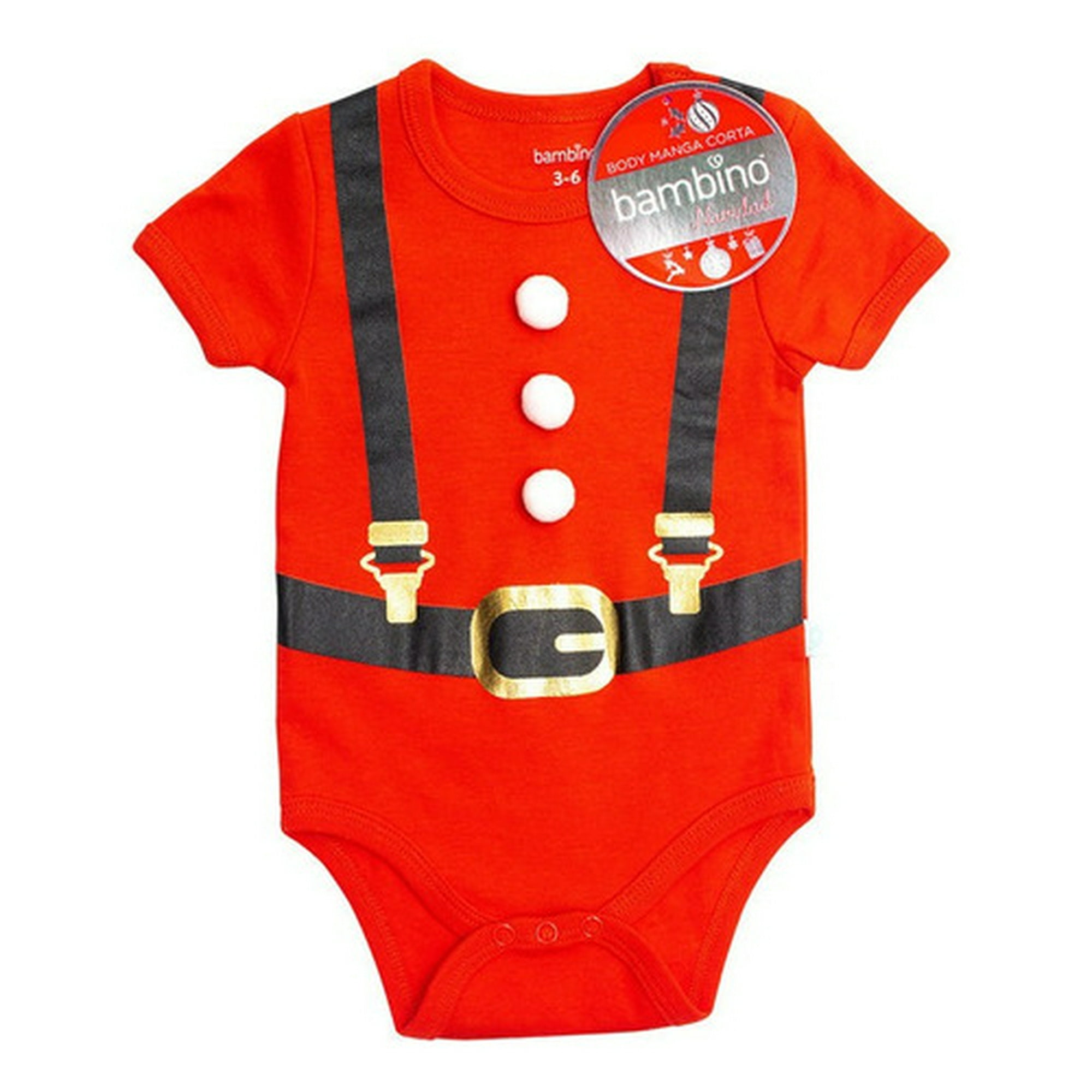 Bambino - Body Manga Corta 100% Algodón Navidad Viejo Pascuero Rojo
