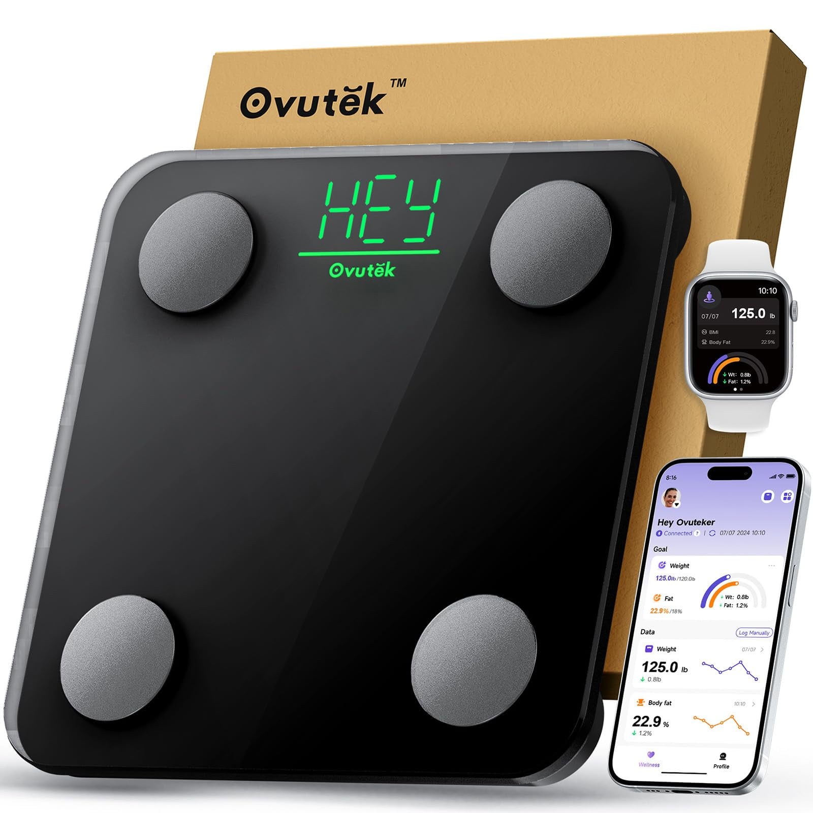 Báscula Inteligente Ovutek Para Peso Corporal Con Monitor De Imc Y Grasa Corporal