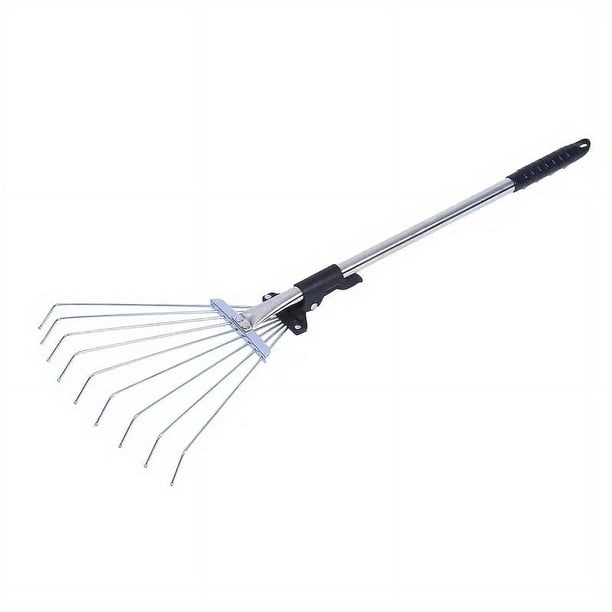 1pc, 27.6inch 9 Teeth Telescopic Garden Drop Leaf Rake Grass Rake, Stainless Steel Rake For Yard, Garden Greening Throwing Soil Throwing Grass Rake Dead Leaves, Portable Garden Tools
