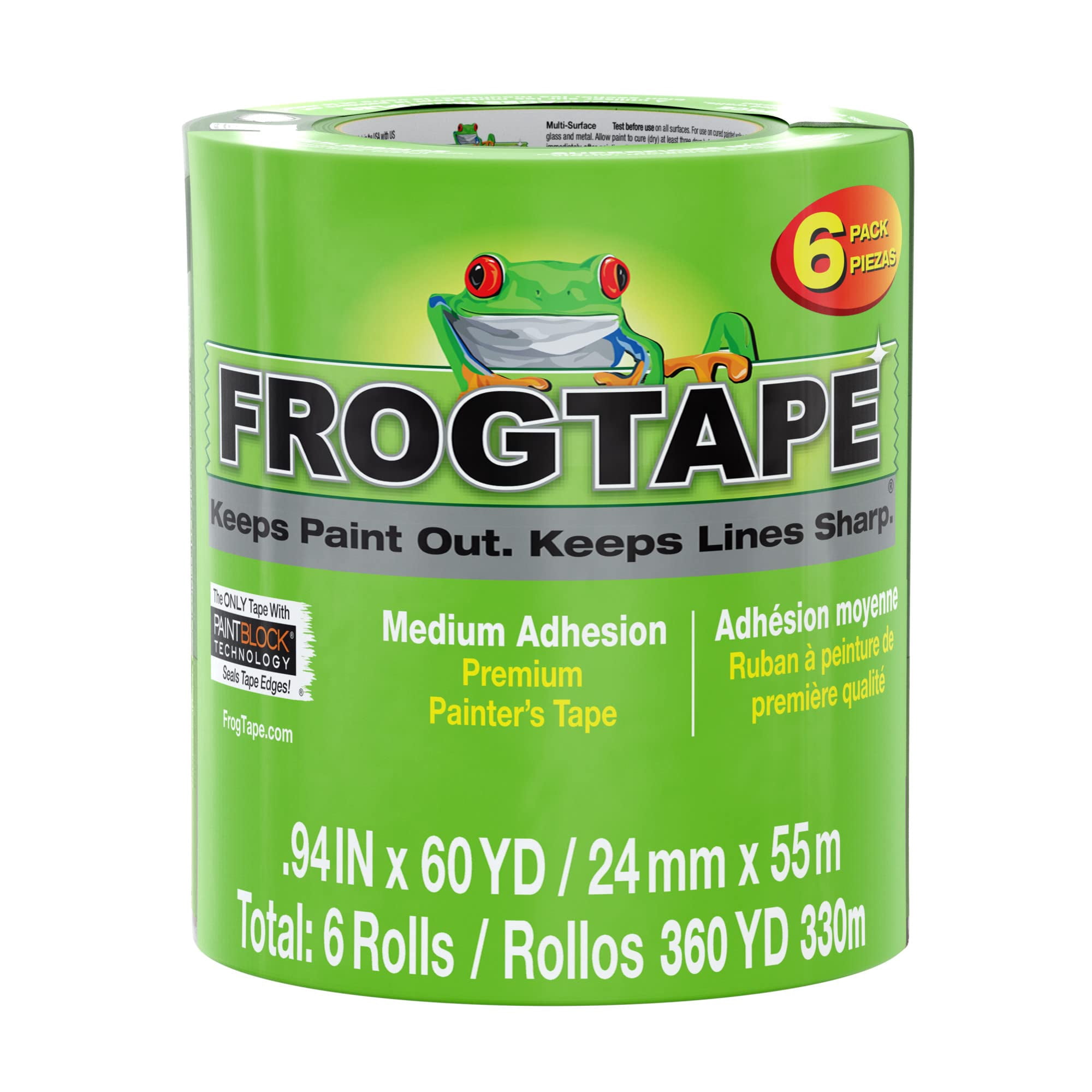 Frog Tape - Cinta De Pintor Frogtape Multisuperficie Con Bloque De Pintura De 1 Cm, 6 Rollos