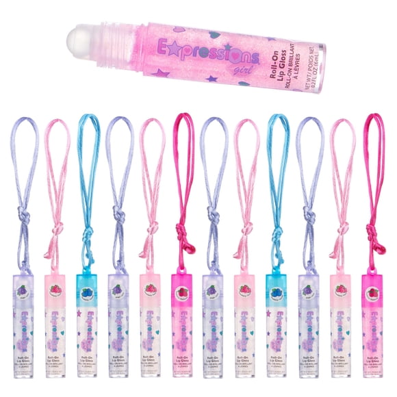 Set de brillo labial Expressions con sabor a fruta, 12 unidades, con collar