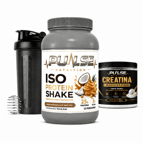 Pack Proteina Iso Shake 2,2lb Mantequilla De Mani Coco + Creatina Sin Sabor 300gr + Shaker
