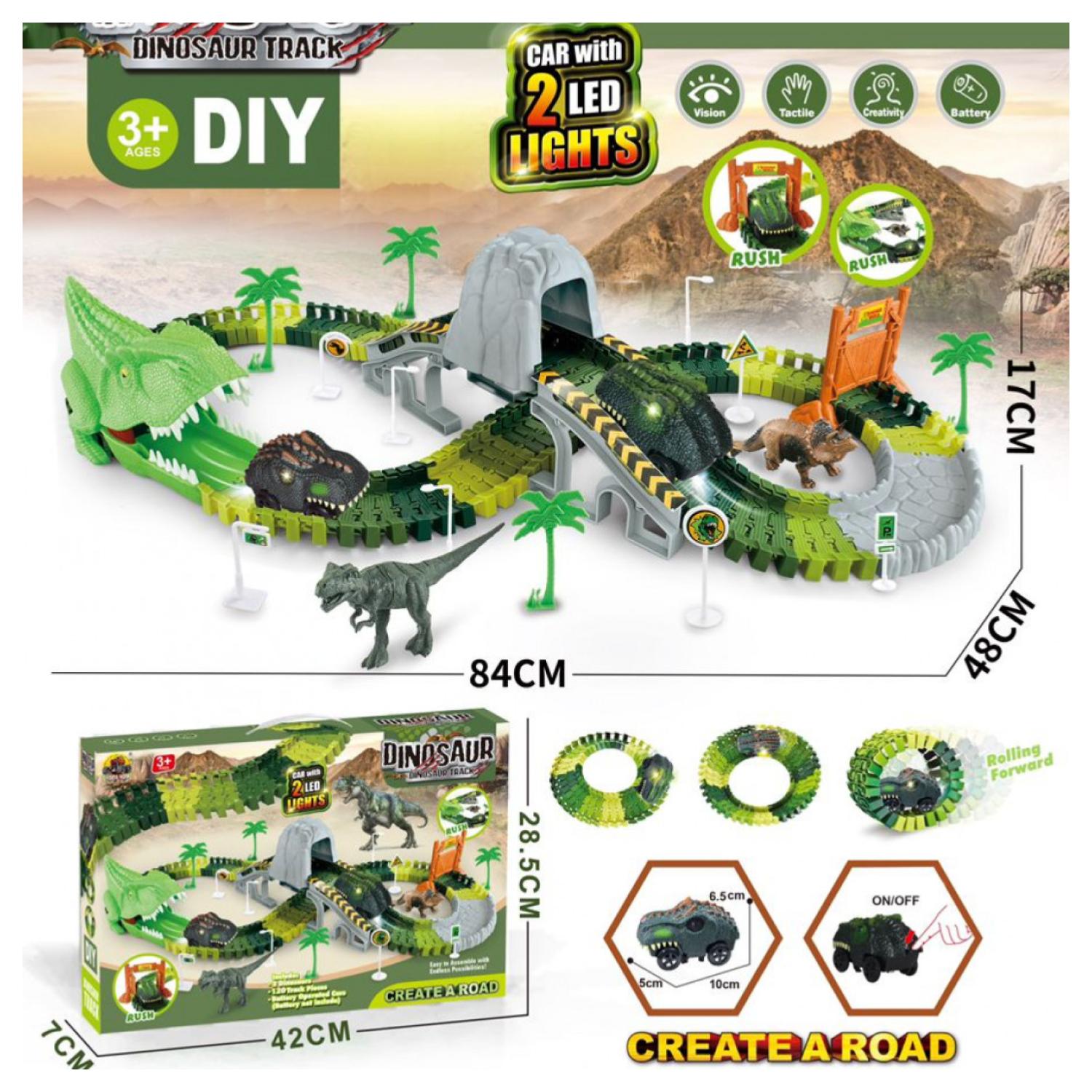 Total E-Commerce - Juguete Pista Carrera Autos Dinosaurios 147 Pzas