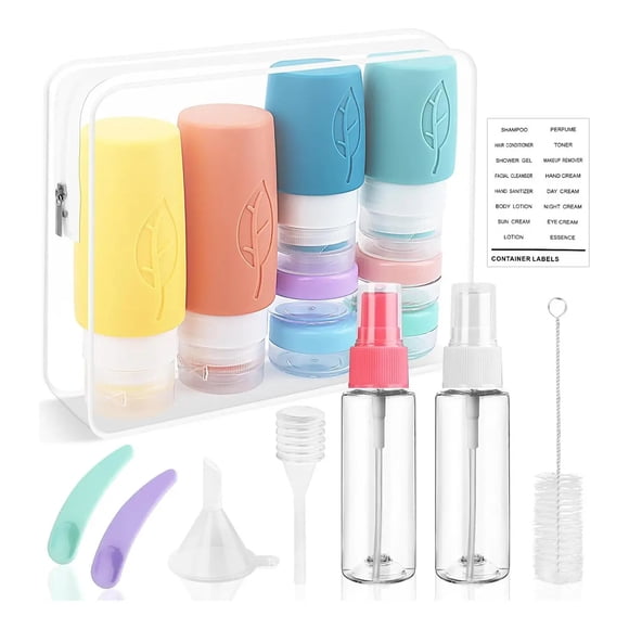Kit 17 Botellas Envases Accesorios Viaje Portátiles Silicona