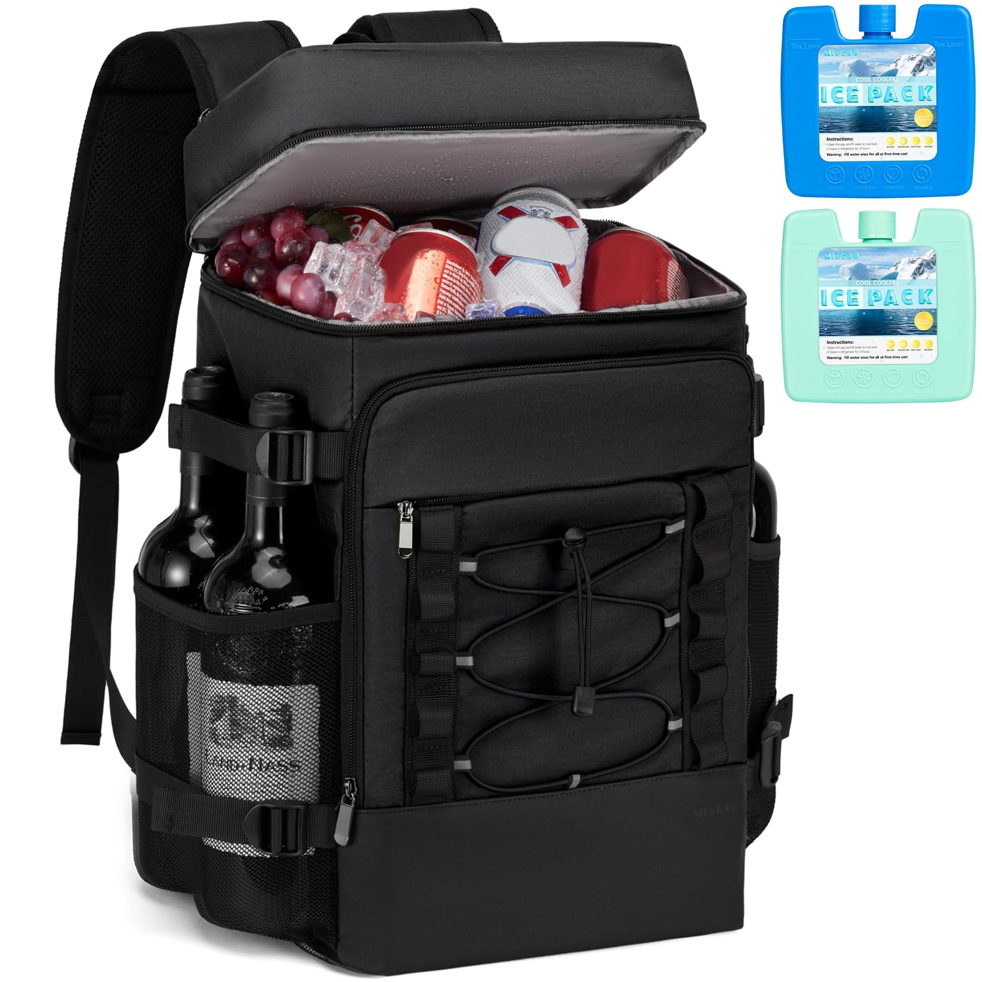 Mochila Térmica Miycoo, 28 L, Aislante, 40 Latas Con 2 Bolsas De Hielo, Negra