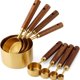 thumbnail image 1 of Tazas y cucharas medidoras 8 piezas acero dorado y madera, 1 of 3