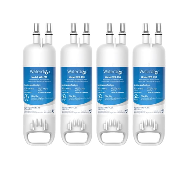 Filtro de agua para frigorífico Waterdrop EDR1RXD1 para Everydrop® Filter 1, W10295370A, EDR1RXD1B, P8RFWB2L, P4RFWB, WD-F38, Kenmore® 46-9081, 46-9930, paquete de 4