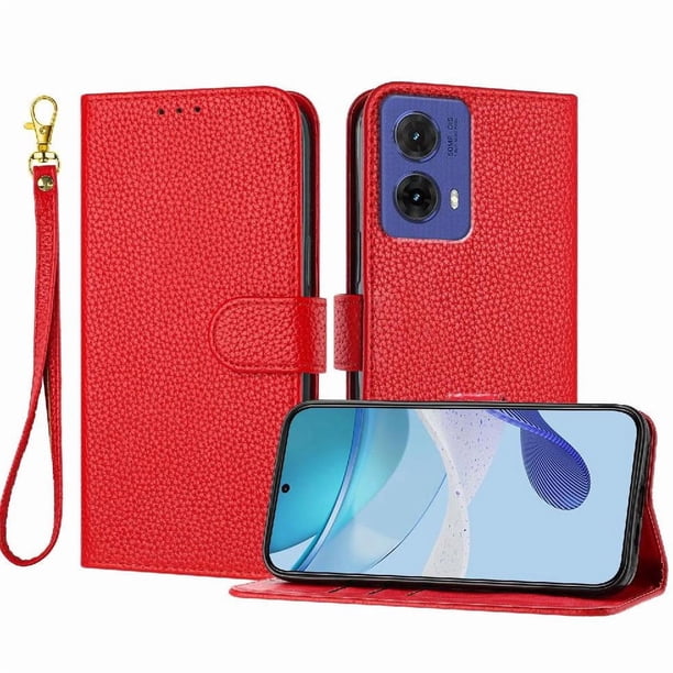 Funda Cartera para Motorola Moto G85 Tarjetero Soporte Magnético y Correa Rojo