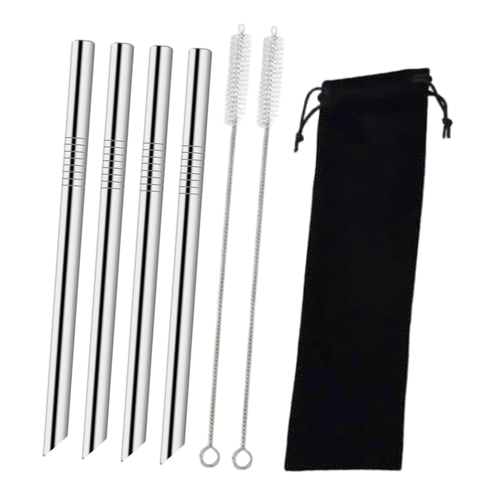 Bothyi - 4 Pajitas Reutilizables De Acero Inoxidable Boba Straw Para Batidos, Vasos Y Cocina, Color Plateado