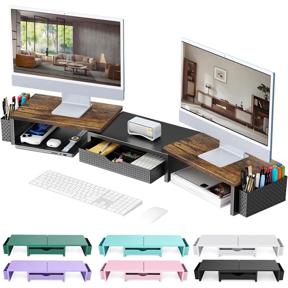 Gianotter Dual Monitor Stand Riser With Drawer and 2 Pen Holders