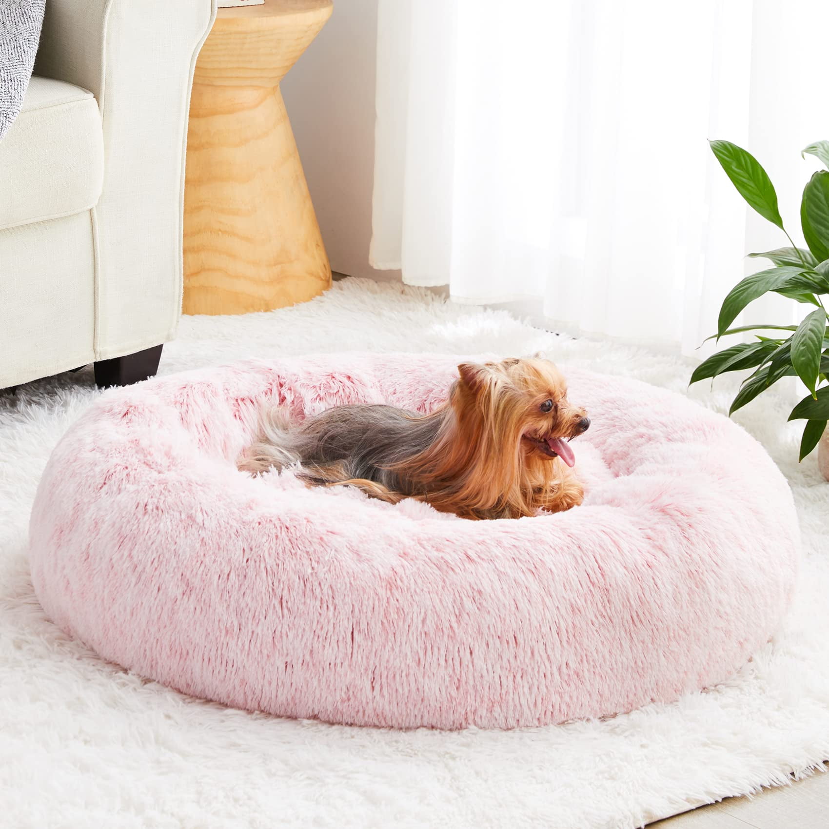 Cama Para Perros Wnpethome Calming Donut De Piel Sintética, Autocalentable