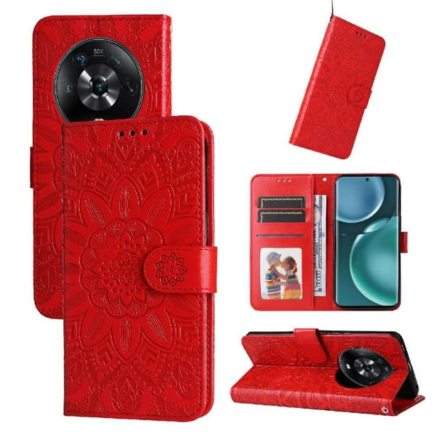 Funda tipo cartera FOXDOCK para Honor Magic 4 Pro , diseño girasol en relieve, cuero PU, cierre magnético, soporte y tarjetero