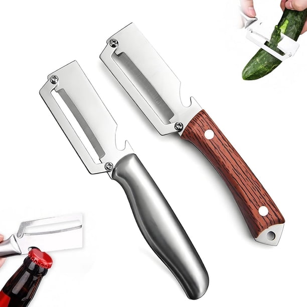 Herramienta cocina acero 2 en 1 mango madera pelador fruta verdura