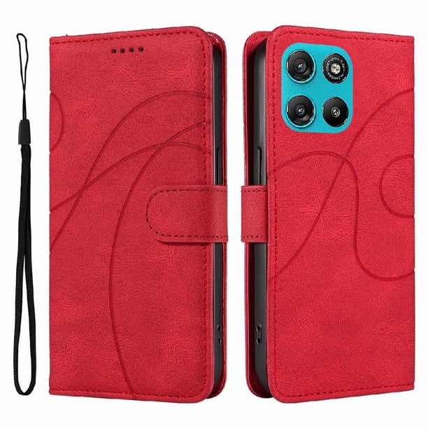 Funda tipo cartera con tapa para Motorola MOTO G57 Power 5G con tarjetero, soporte y cubierta magnética Rojo