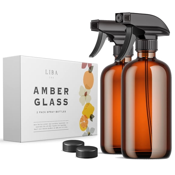 Botellas de aerosol LiBa de vidrio ámbar, 500 ml, 2 paquetes, recargables