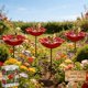 thumbnail image 1 of Estaca jardín flor metal hecha mano mini baño pájaros exterior estación riego abejas, 1 of 7