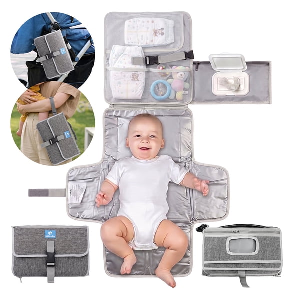 Mudador Portátil Plegable MiMoRu Impermeable BPA Free Gris con Bolsillos