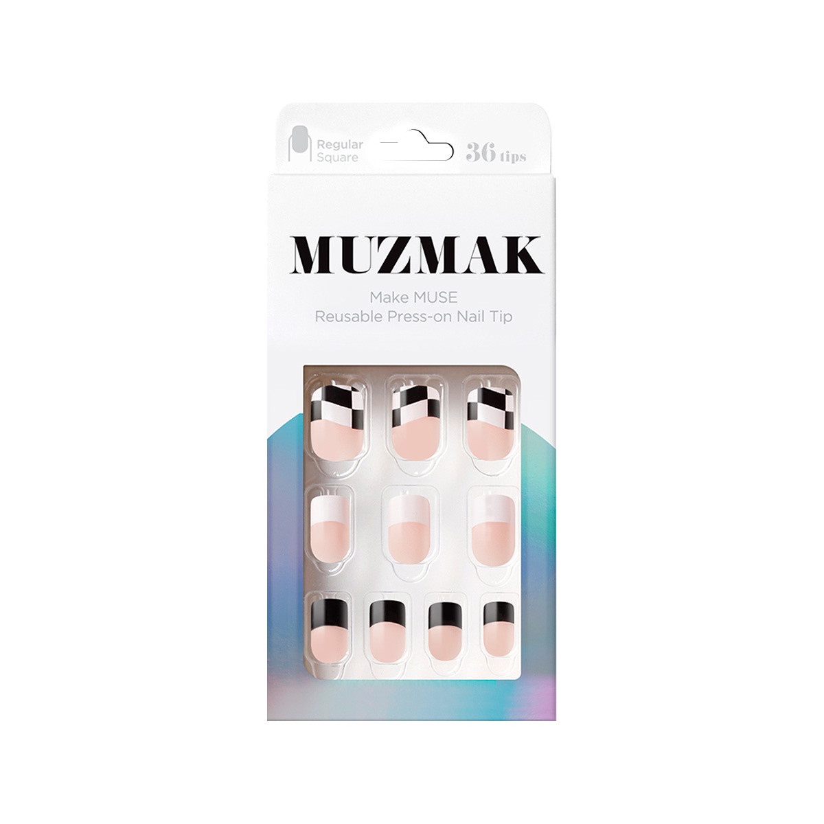 Muzmak - - Uñas Press On Checkerboard Wave Regular Square 36 U.