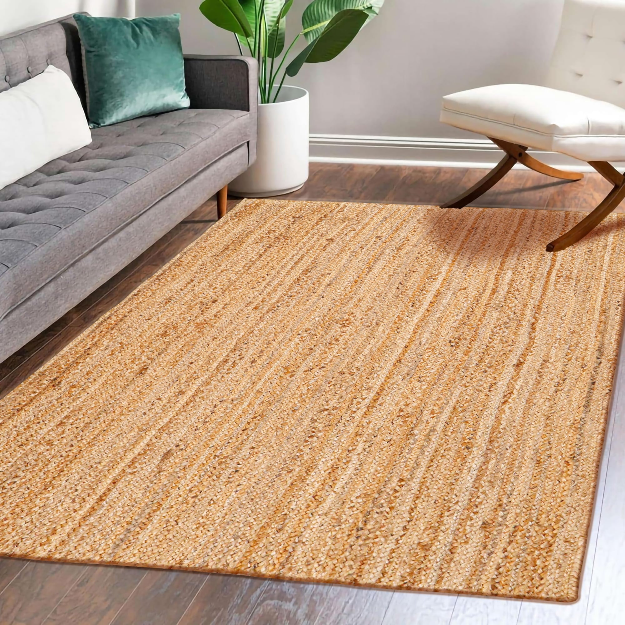 Alfombra Hausattire Tejida A Mano En Yute Trenzado, 90 X 150 Cm, Natural