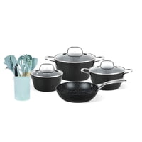Simplit - Batería Cocina Black Copper 7Pzs + Set 12 Utensilios Calipso