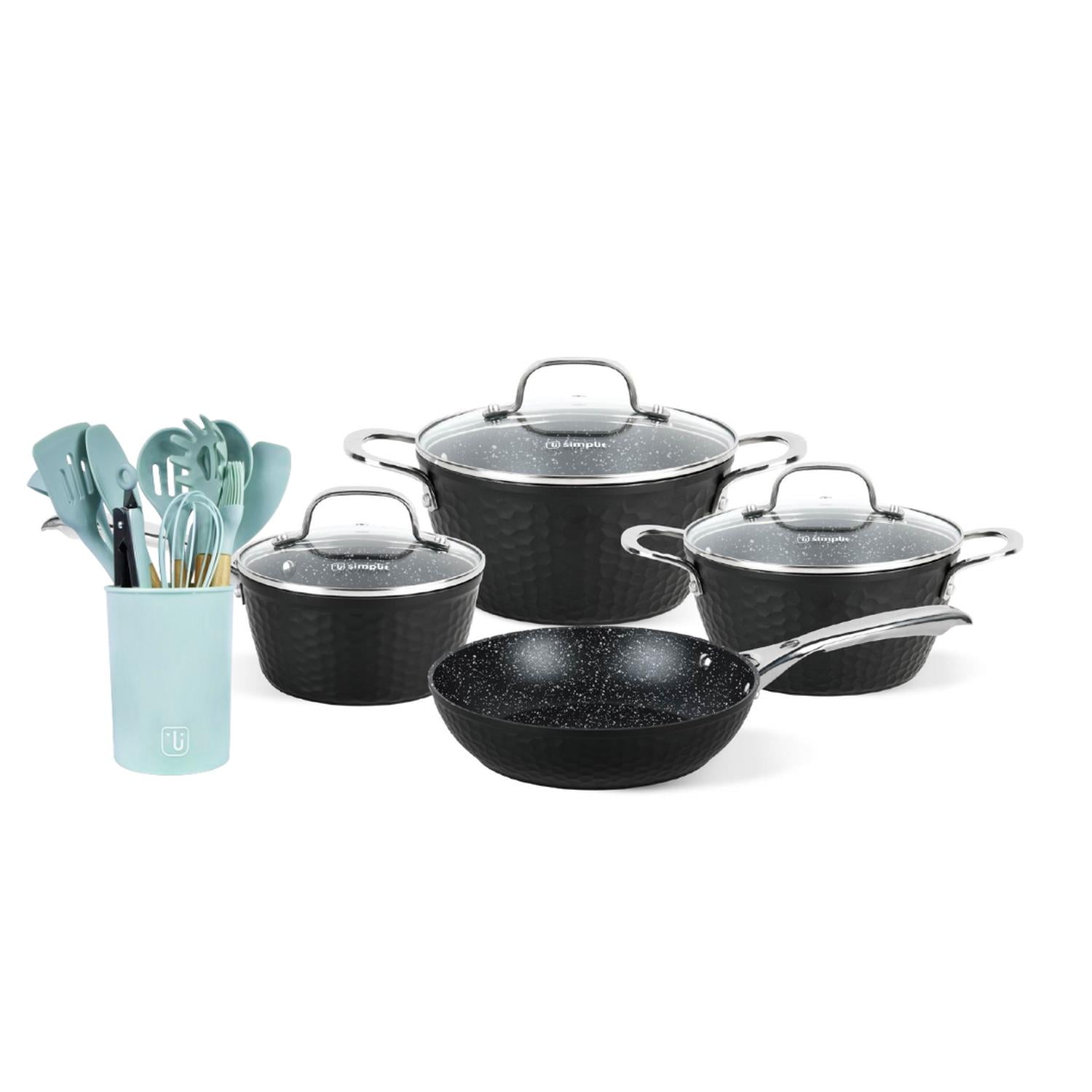 Simplit - Batería Cocina Black Copper 7pzs + Set 12 Utensilios Calipso