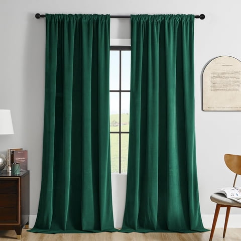 Cortinas Joydeco De Terciopelo Verde Oscuro, 213 Cm De Longitud, 2 Paneles