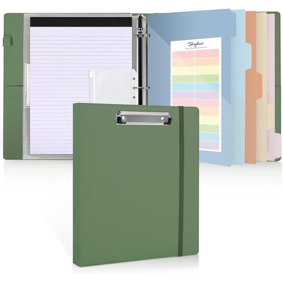 SKYDUE 3 Ring Binder with Clipboard, 13.2 × 10.2, cuero sintético