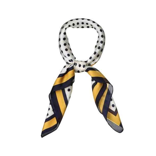 INSPIRA CHIC 70cm Pañuelo Cuadrado de Lunares Pañuelos de Cuello Pañuelo para el Cuello Diadema para Mujeres Azul Marino Amarillo 27.56*27.56"(L*A)