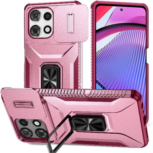 Funda Armada para Motorola Moto G Play 5G 2025 con Tapa Deslizante y Soporte Magnético Giratorio Rosa