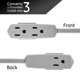 thumbnail image 3 of Cable de extensión GE de 3 salidas, 2,4 m, con conector plano, regleta de alimentación, gris, 3 of 7