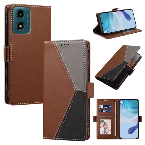 Funda Cartera Tricolor para Motorola Moto G04/G04S con Soporte, Marrón