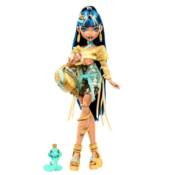 Muñeca Monster High Cleo De Nile con Mascota Cobra Hissette y Accesorios