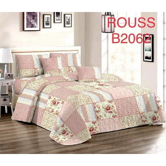 Cobertor de verano tipo quilt tamaño 2 Plazas Cuadros Rosados con Amarillo Claro
