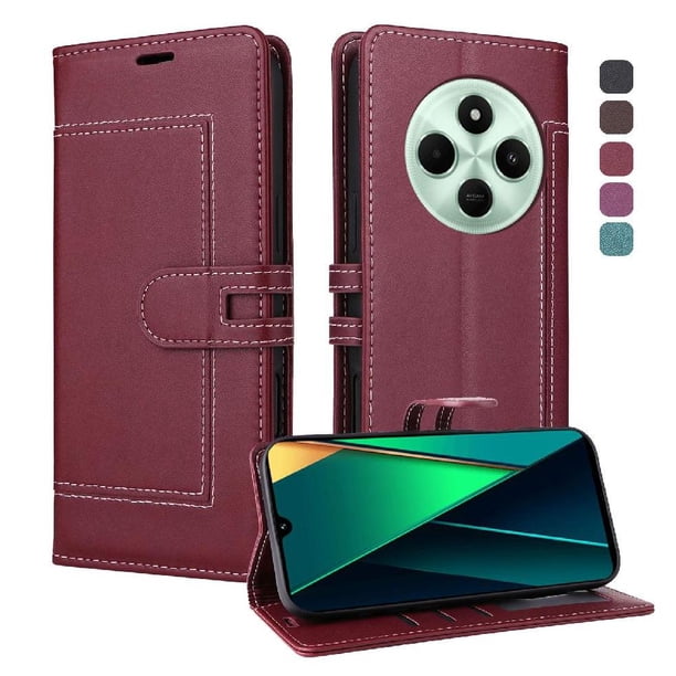 Premium Wallet Case for Xiaomi Redmi 14C with Card Slots & Kickstand, Flip Cover Red