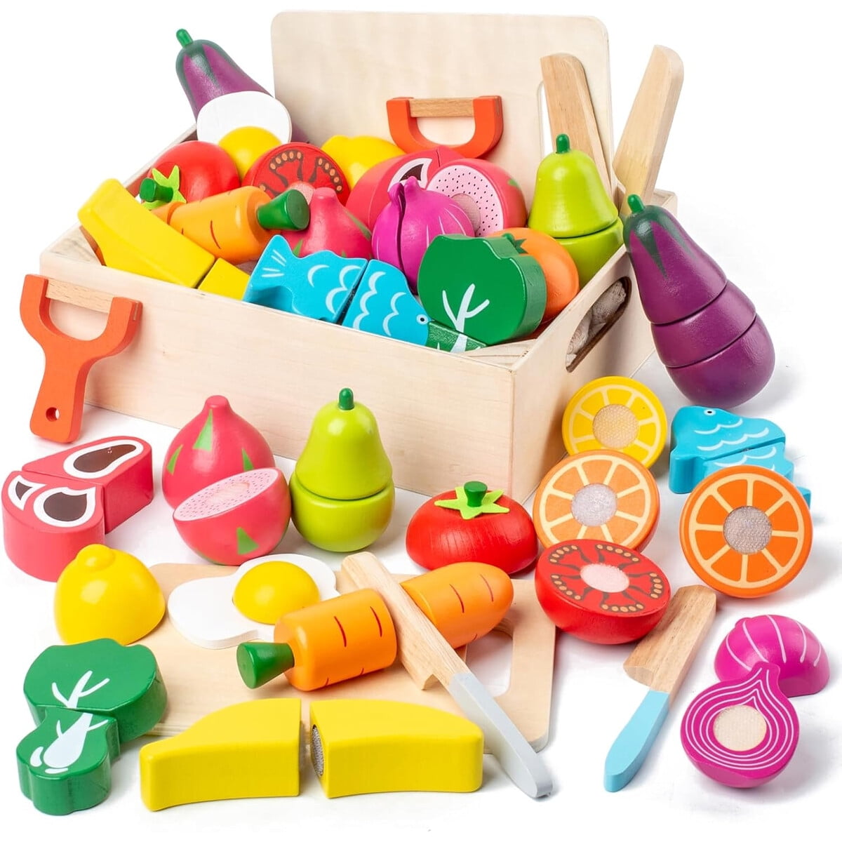 Set Comida De Madera Busy 32 Piezas Cocina Montessori