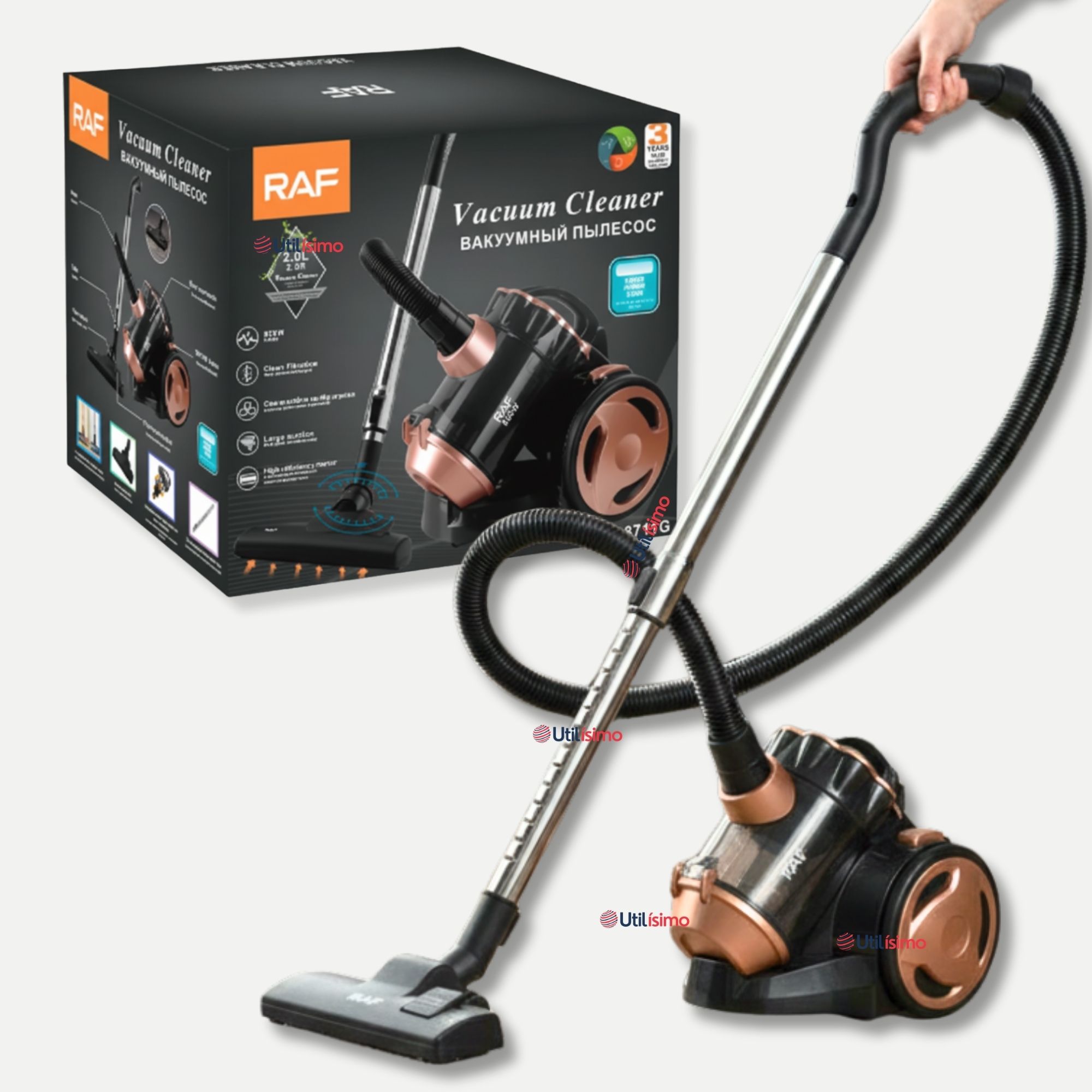 Raf - Aspiradora De Arrastre Alta Potencia De Succión 800W Sin Bolsa Ciclónica