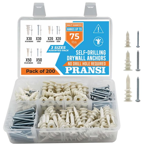 Kit de anclajes y tornillos para paneles de yeso PRANSI, 200 piezas, 3 tamaños
